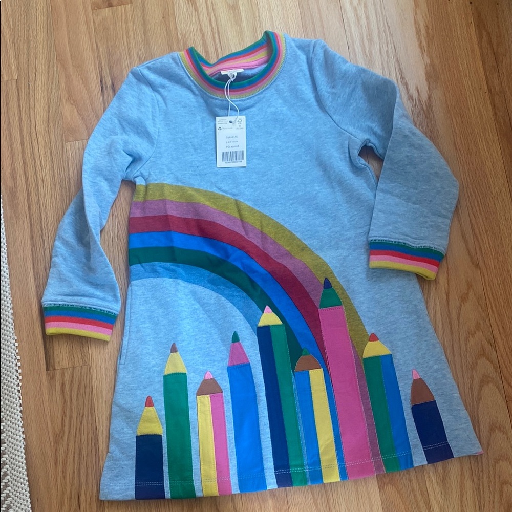 Boden Blue and Green Long Sleeve Tee with Geometric Design
